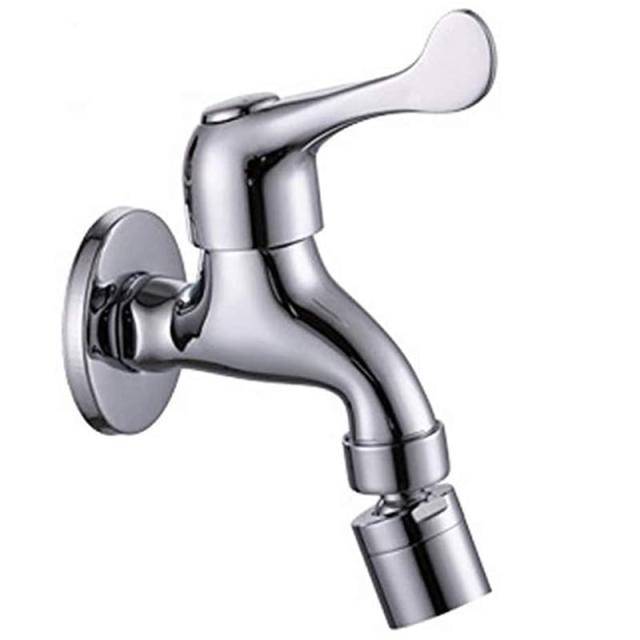 AZOS バルコニー蛇口シングルコールド蛇口真鍮壁タップシルバー80ミリメートルの長さの浴室の蛇口マルチ角度調節可能なスパウト多方向回転浴室の壁の蛇口シングル蛇口