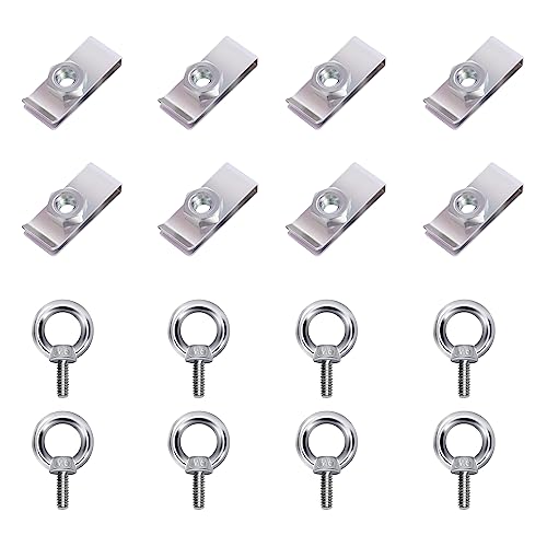 クリップナット＆アイボルト8個セット M6 (37x15mm)クリップナット＆ M6アイボルト 8個セット 12mm 304ステンレス ボルトセット 吊り下げ 地震対策 木工 家具 固定 補強 補助 金具 バイク 車中泊DIY 製作 キャンプ 釣り (クリップナット＆アイボルト8個セット)の通販は 5,238円