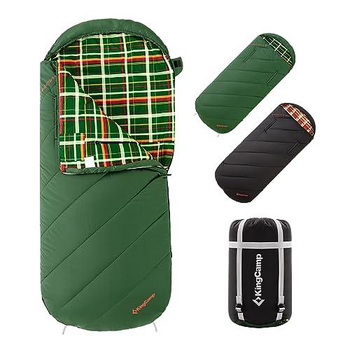 グリーン KingCamp 寝袋 ワイド 封筒型 フランネル生地 大人用 シュラフ ワイドサイズ 幅広 100cm 通気性 暖かい コンパクト オールシーズン 快適温度2℃~7℃ 丸洗い 撥水加工 アウトドア キャンプ用 登山 車中泊 防災用 収納袋付き (グリーン)の通販は 9,275円