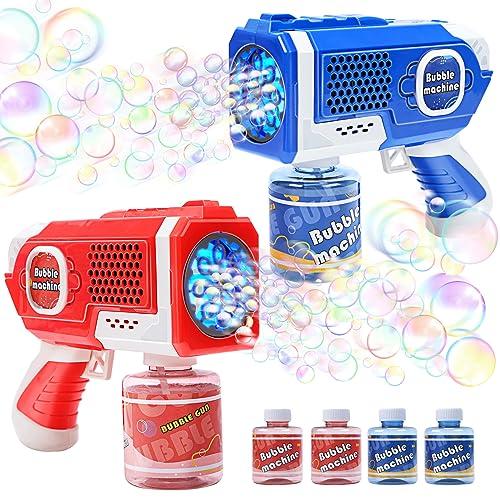 シャボン玉 電動 バブルガン EagleStone おもちゃ 2本セット シャボン玉液予備ボトル4瓶 8泡穴付き LEDライト バブルガンマシン 子供 結婚式 キャンプ 夜遊び 外遊び 誕生日プレゼント クリスマス 新年 ハロウィン 女の子 男の子 ギフト ES306 赤 青の通販は 5,195円