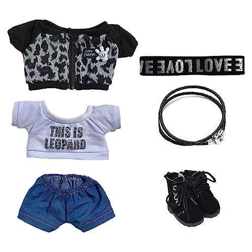 white+black_20cm niannyyhouse 20cm ぬいぐるみ 服 ヒョウ柄スーツ コート Tシャツ 半ズボン ヘッドウェア アクセサリー 靴 綿人形服 着せ替え (white+black， 20cm)