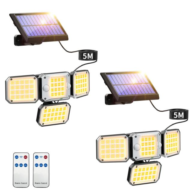2個セット-電球色 【最新型】GLOWDAWN センサーライト 屋外 ソーラーライト 人感センサー【2センサー/294LED/4面発光/分離型/暖色】光束最大3000ルーメン 電球色 5M延長コード IP65防水 自動点灯 2000mAh大容量バッテリー 3つ知能モード 防犯ライト 防災 玄関 照明 駐車場 車 8,329円