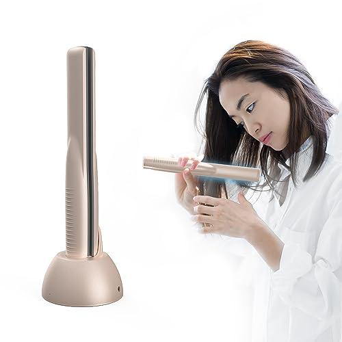 Kiboer 超音波 トリートメントアイロン ツヤ髪 浸透促進 ヘアダメージ補修 充電スタンド ヘアケア 1MHz 超音波 青色LED 浸透率アップ トリートメント導入器 プロ仕様 縮毛矯正 コードレス プレゼント シャンパンゴールド