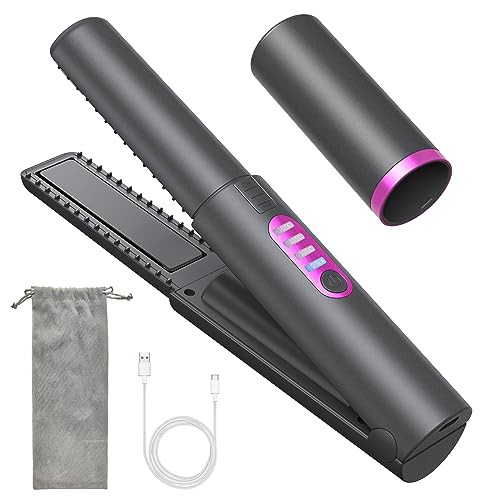 OL OBEST コードレスヘアアイロン ストレートアイロン セラミック ヘアアイロン USB充電式 2way カール＆ストレート プレートロック 3段階温度設定可能 160℃ 180℃ 200℃ ミニ 軽量 持ち運び 母の日 プレゼント 男女通用 家庭/旅行/出張/通勤用カバー付き ブラックの通販は