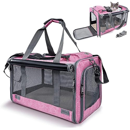 ピンク Aikenn キャリー バッグ ペットキャリー バッグ 4way 通気性 持ち運び 手提げ ショルダー 猫用・小型犬 リュック 猫犬兼用 折りたたみ 変形しない 耐久性 引っ掻き傷に強い 車載/ドライブ/キャンピング/旅行/通院/災害避難用 飛び出し防止リード付き マット マジックテの通販は