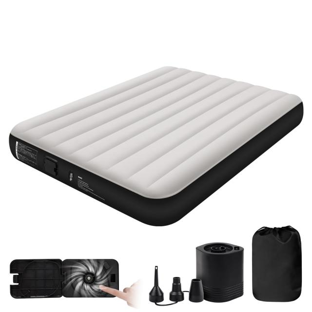 ブラック＆ホワイト Kotesoto エアーベッド 来客用 電動ポンプ内蔵 エアーマット ダブルサイズ 198cm×152cm×25cm 電動エアーベッド コンパクト キャンプ用 エアベッド 空気ベッド エアーマットレス 予備ベッド 家庭用 お昼寝用 簡易ベッド 2人用 耐荷重300kg(ブラック＆ホワの通販は