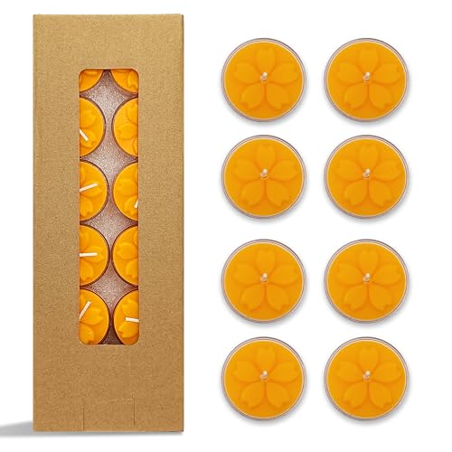 桜花 蜜蝋のティーライトキャンドル 手作り24個 Beeswax Tealight Candles 透明カップ 6-7時間燃焼時間 家の装飾 安息日 結婚式 緊急用 キャンドルセット (桜花)の通販は 5,588円