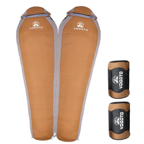 黄土色(左ジッパー+右ジッパー) 【YOGOTO】 ダウン 寝袋 冬用 マミー型 シュラフ 600FP 高級ダウン 連結可能 撥水 地震対策 避難用 スリの通販は