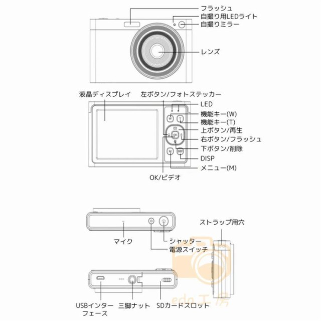 デジタルカメラ ビデオカメラ 4K 16倍ズーム 5000万画素 キッズカメラ 軽量 2.88インチ 初心者 子供 向け ポケット デジカメ 自撮り 動画