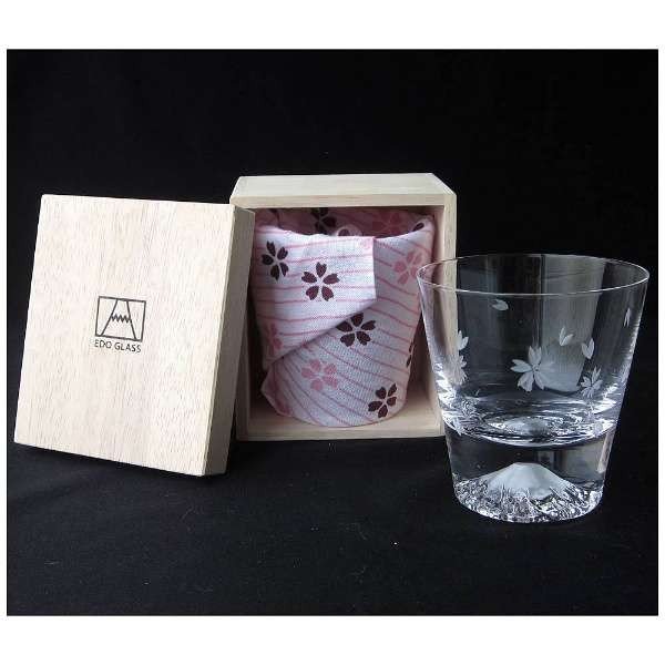富士山・桜切子グラス2個セット 桐箱入り 田島硝子（株） 富士山グラス 田島硝子 富士山ミニロックグラス 無地×富士山ミニ桜ロックグラス 桜