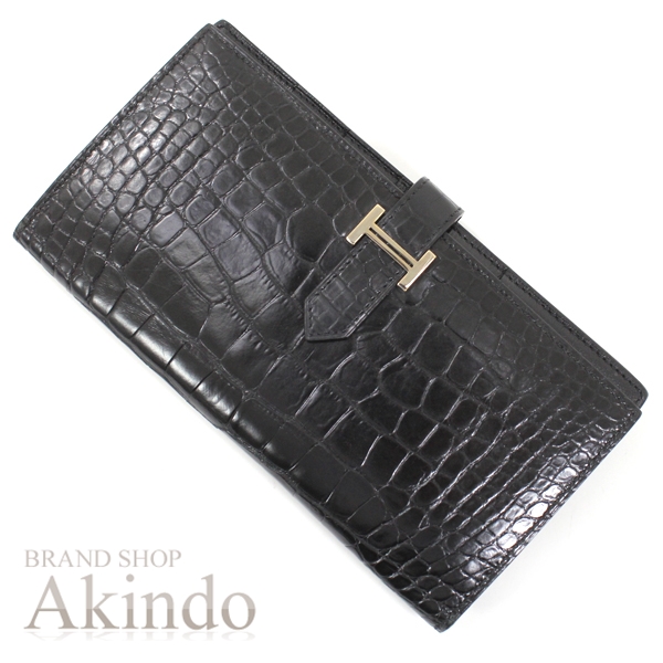 エルメス 長財布 ベアンスフレ マチ有り 二つ折り ブラック 黒