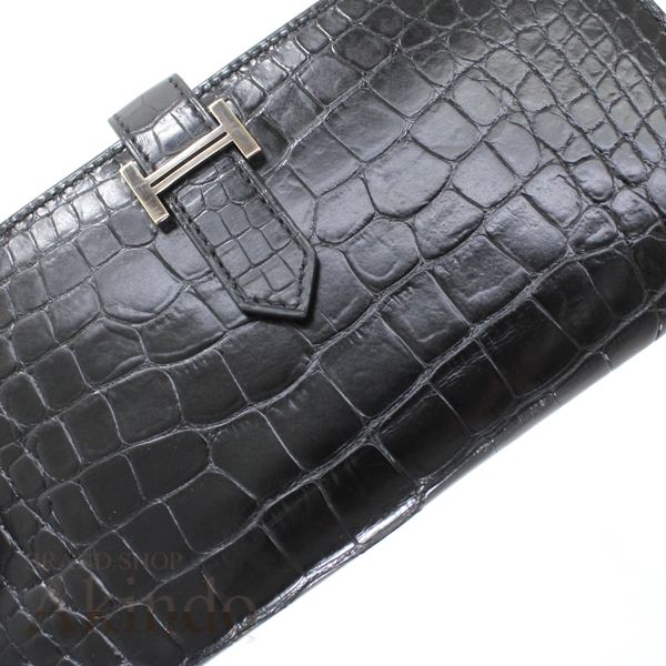 エルメス 長財布 ベアンスフレ マチ有り 二つ折り ブラック 黒