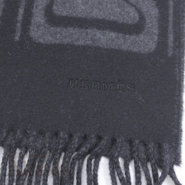 【新品】エルメス マフラー クリック・セ・ヌエ 黒 ブラック グレー フリンジ カシミア 100% メンズ レディース HERMES ギフト 人気 おしゃれ かわいい ブランド プレゼント ウィンター 秋冬_1
