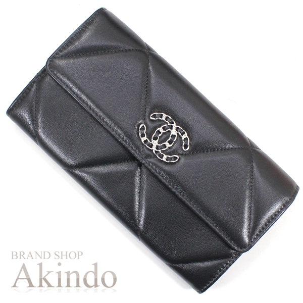 【新品】CHANEL19 長財布 二つ折り マトラッセ 黒 ブラック ラムスキン レザー 2つ折り キルティング ココマーク レディース AP0955 CHANEL レザー 本革 ギフト サイフ 女性 便利 ブランド ロングウォレット