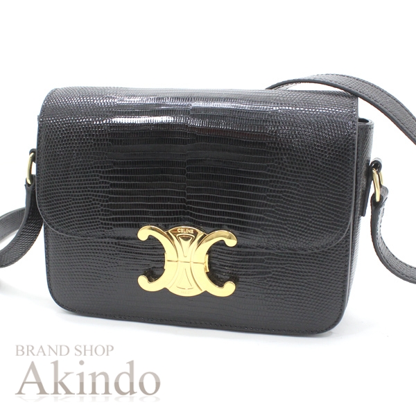 【新品】セリーヌ ショルダーバッグ ティーン トリオンフ リザード 黒 ブラック ゴールド金具 188424BF5.38NO CELINE バッグ BAG 斜め掛け 肩掛け ブランド リザード レディース