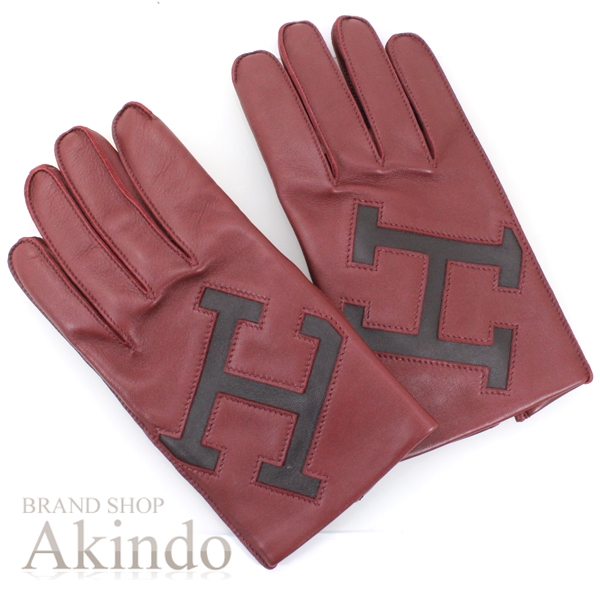 【新品】エルメス グローブ 手袋 レディース サイズ ＃8 小豆色 Hロゴ ラムスキン レザー 本革 裏シルク HERMES グローブ エレガント ファッションアイテム オシャレ 記念日 新品 ブランド 定番 人気 プレゼント ギフト