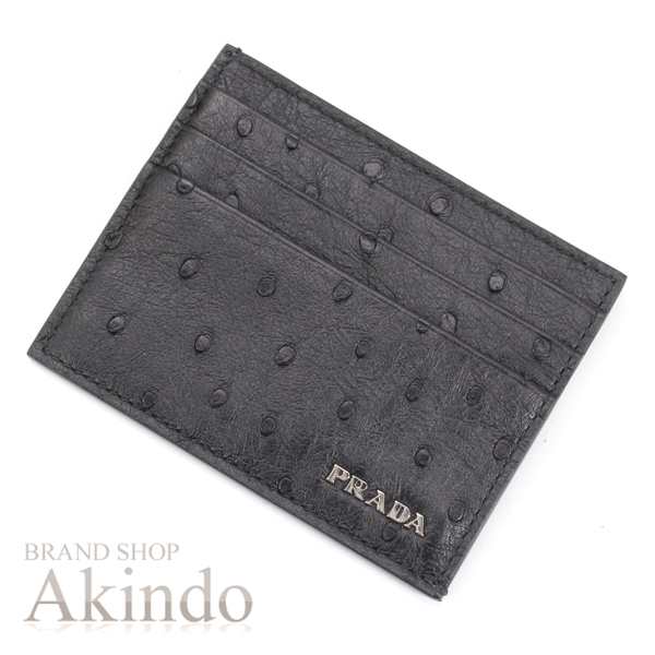 【新品】PRADA プラダ カードホルダー オーストリッチ レザー カードケース 2MC223 メンズ 男性 BLACK ブラック 黒 ロゴ レザー ブランド