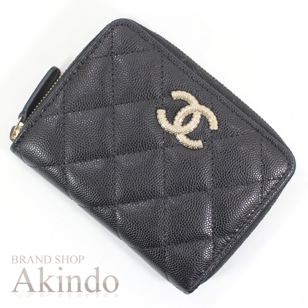 【新品】CHANEL シャネル 二つ折り財布 ラウンドファスナー ラウンドジップ コンパクトウォレット 黒 ブラック ココマーク キャビアスキン レディース 小銭入れ付き CHANEL ブランド プレゼント