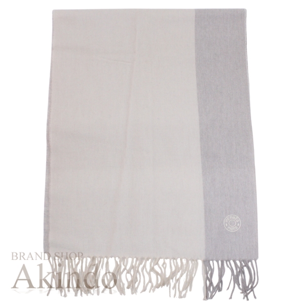 【新品】エルメス マフラー カシミア100% グレー オフホワイト フリンジ セリエ メンズ レディース HERMES ギフト 人気 おしゃれ  ブランド プレゼント ウィンター 秋冬