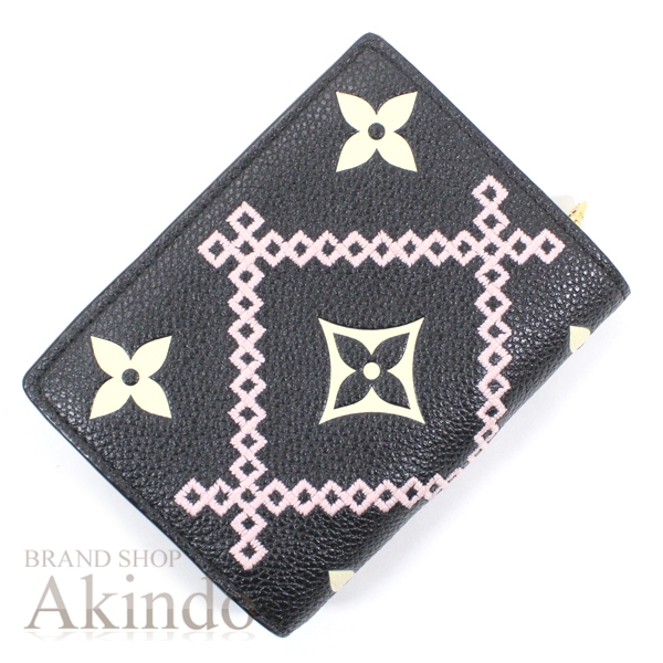 【新品同様】ルイヴィトン 二つ折り財布 ポルトフォイユ・クレア モノグラム･アンプラント ブロデリー 刺繍 レザー 黒 ブラック M81139 LOUIS VUITTON レディース コンパクトブランド ギフト プレゼント コインケース 小銭入れ 2つ折り_1