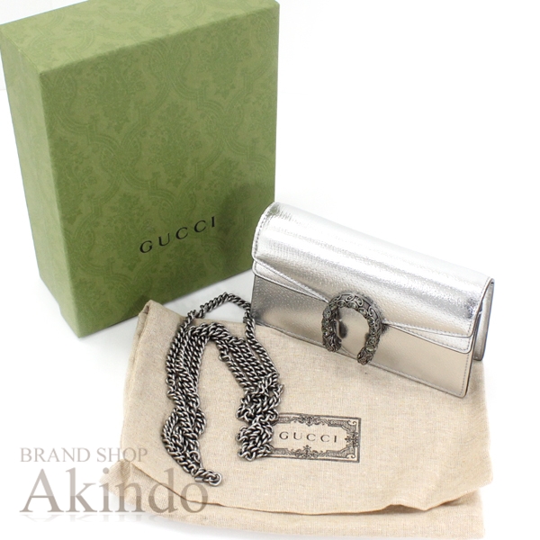 【新品】グッチ チェーンショルダー ッグ スーパーミニバッグ デュオニソス チェーン シルバー レザー 476432 GUCCI バッグ レディース 斜め掛け