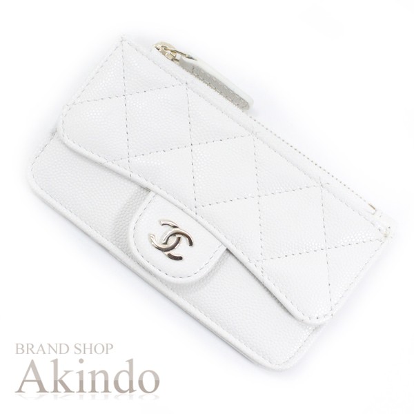 希少 CHANEL コインケース ミニウォレット ホワイト キャビアスキン