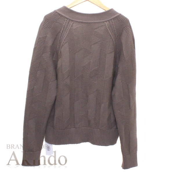 【新品】エルメス カーディガン Hモチーフ Vネック レディース サイズ36 #36 HERMES ウール100% グレー エトゥープ HERMES トップス ニット 《H》モチーフ