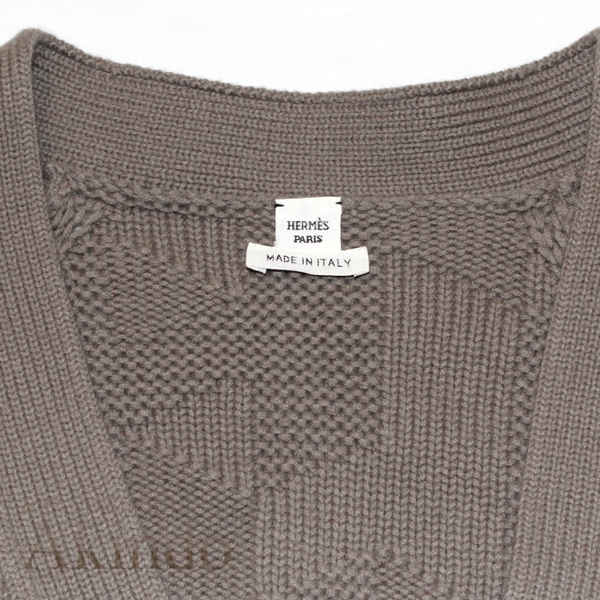 【新品】エルメス カーディガン Hモチーフ Vネック レディース サイズ36 #36 HERMES ウール100% グレー エトゥープ HERMES トップス ニット 《H》モチーフ