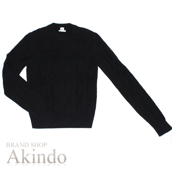 【新品】エルメス ロングスリーブ ニット Hモチーフ セーター 黒 ブラック レディース サイズ36 HERMES ウール100% 長袖 アパレル トップス Hモチーフ