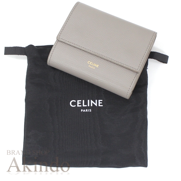 CELINE 折りたたみコンパクト財布 グレージュ CELINE セリーヌ 二つ折り財布 レザー グレージュ×ブルーグレー