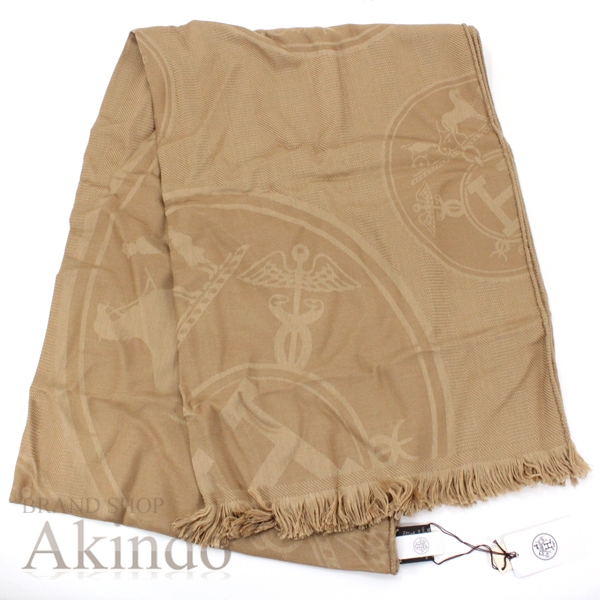 【新品】エルメス 大判 ストール マフラー ニュー・リブリス クラフト キャメルカラー Hロゴ 馬柄 カシミア85% シルク15% メンズ レディース ショール HERMES ブランド 便利