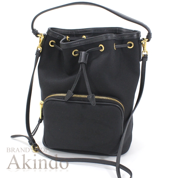 【新品同様】プラダ PRADA ショルダーバッグ デュエット バケットバッグ 黒 キャンバス ブラック 1BH038 巾着バッグ 軽量 斜め掛け カバン レディース NERO ブランド お出かけ