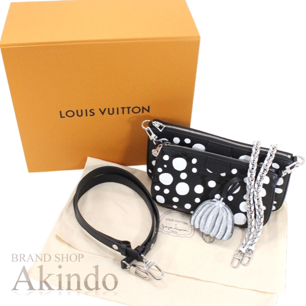 【新品】LOUIS VUITTON LV x YK 草間彌生コラボ ルイヴィトン ショルダーバッグ インフィニティドット ミュルティ・ポシェット アクセソワール モノグラム・アンプラント 黒x白 ブラック M46410 メンズ レディース ブランド
