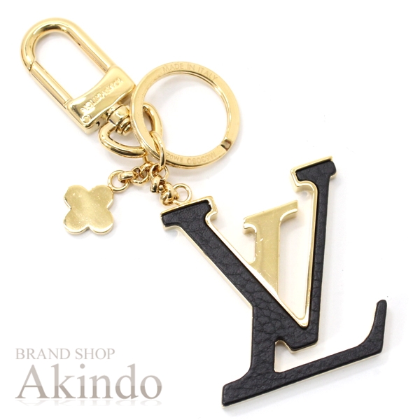 ルイヴィトン キーホルダー バッグチャーム ポルトクレLVカプシーヌ キーリング レザー LVイニシャル サンチュール ブラック ゴールド メンズ レディース M63080