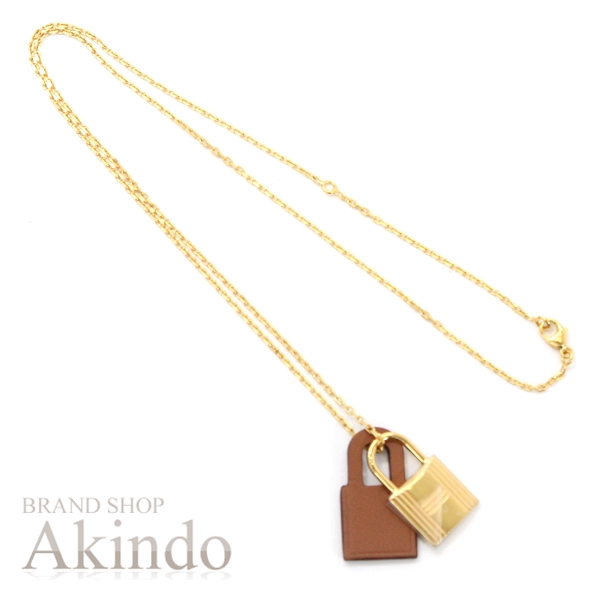 【新品・未使用】エルメス ネックレス オーケリーPM カデナ パドロック ペンダント ゴールド 茶 ブラウン スイフト レザー 本革 レディース HERMES おしゃれ アクセサリー_3