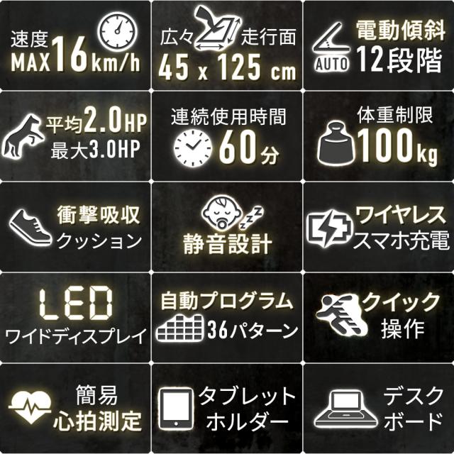 【予約 6月22日入荷】ルームランナー DK-7415EA 電動 静音 家庭用 電動傾斜調整 MAX16km/h 折りたたみ 油圧シリンダー式 連続使用60分 心拍数測定 手元操作可能 ランニングマシン トレーニング フィットネス 角度 12段階 daikou_2