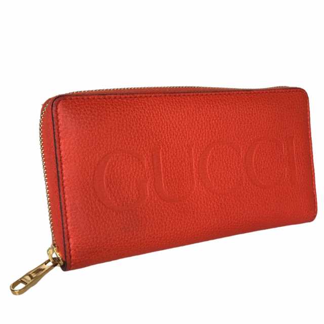 GUCCI グッチ エンボスロゴ ラウンドジップ 長財布 メンズ レザー オレンジ 656691 525040 中古品【鑑定済】