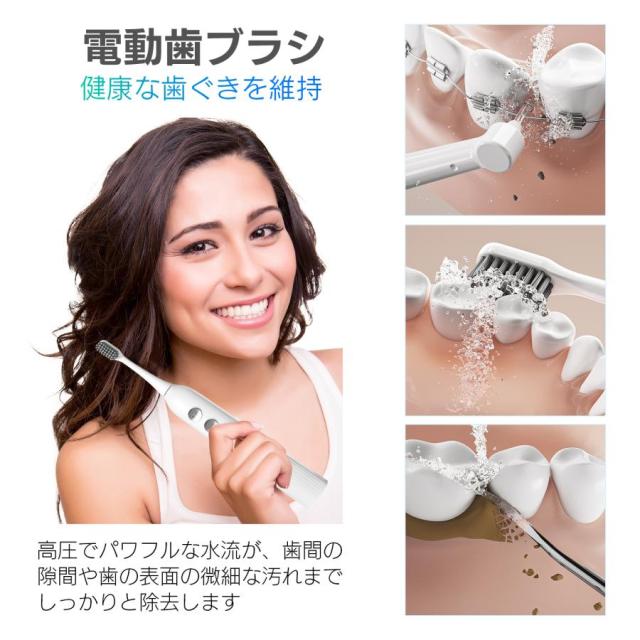 電動歯ブラシ 音波式 歯垢除去 高速振動 IPX7 防水 本体 充電式 口腔洗浄