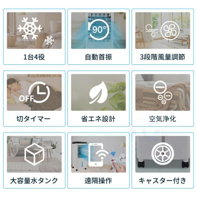 冷風機 強力 扇風機 サーキュレーター 羽なし 空気清浄機 冷風扇 一台四役 自動首振り 10L大容量 涼しい 移動式エアコン リビング 静音 小型 業務用 安い 人気_7