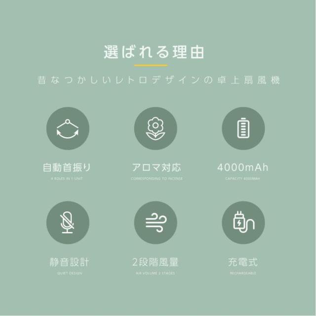 扇風機 レトロ 卓上扇風機 アロマ対応 自動首振り サーキュレーター USB充電式 コードレス 扇風機 クーラー 循環 熱中症対策 xr-df268_1