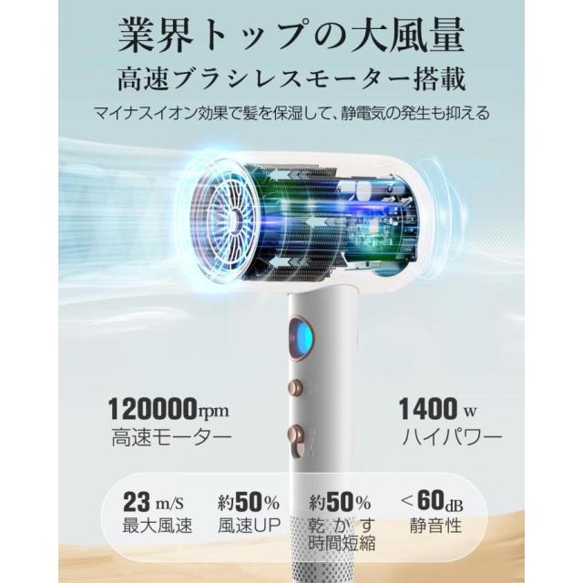 ヘアドライヤー 進化型高速 ドライヤー 速乾 大風量 マイナスイオン