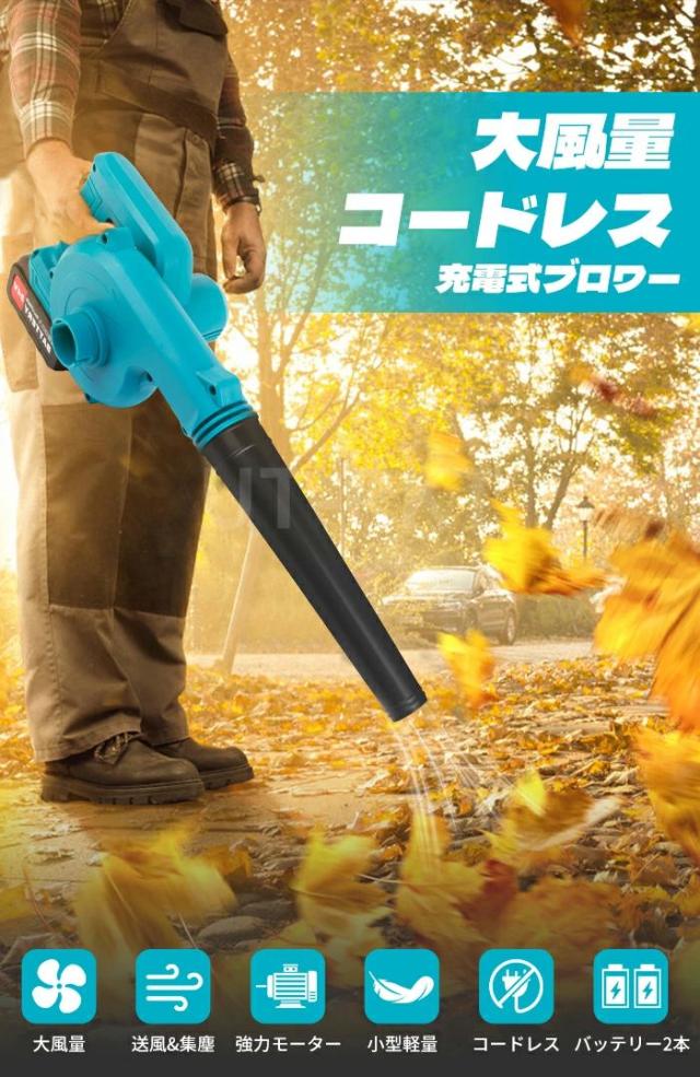 ブロワー 充電式 ブロアー 強力 小型 送風と集じんの1台2役 大容量バッテリ一2個搭載 最強 コードレスブロワー ハンディ 充電式ブロワ 洗車 ミニ 無段変速 水飛ばし 電動ブロワー 落ち葉 清掃 集塵 掃除機 送風機 庭掃除 年末大掃除_2