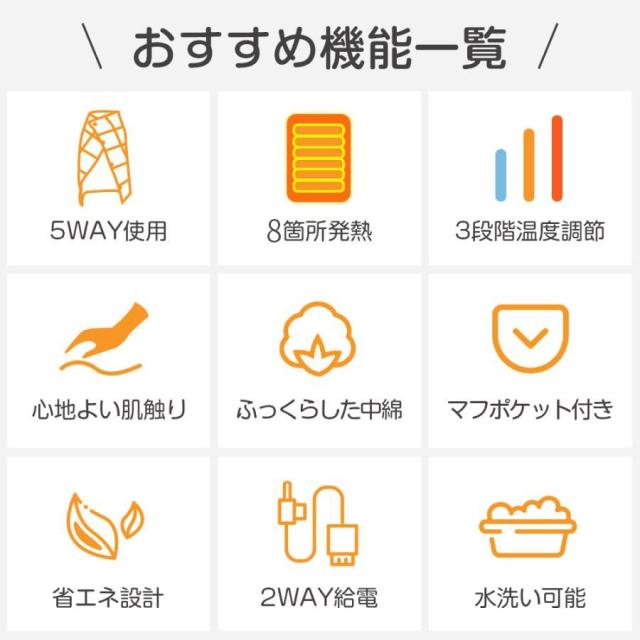 電気毛布 電気ひざ掛け 5WAY仕様 8箇所発熱 3段階温度調節 掛け着る両用 電気ブランケット裏起毛肌触りがいい 丸洗い可USB給電 防寒対策 モバイルバッテリー付き_1