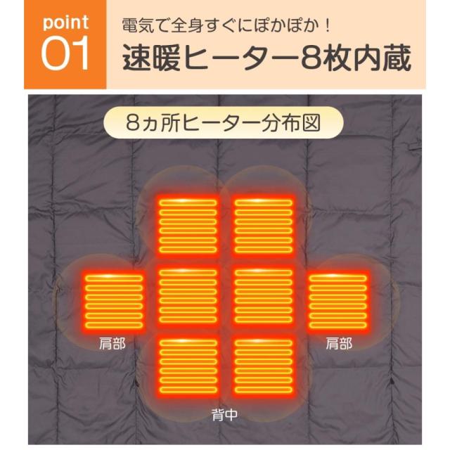 電気毛布 電気ひざ掛け 5WAY仕様 8箇所発熱 3段階温度調節 掛け着る両用 電気ブランケット裏起毛肌触りがいい 丸洗い可USB給電 防寒対策 モバイルバッテリー付き_4