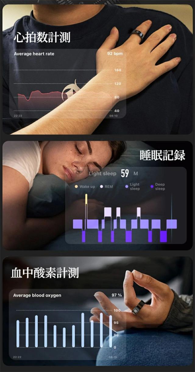 スマートリング 液晶表示 タッチ操作 健康管理 活動量計 睡眠記録 運動記録 血中酸素 防水 生理周期管理 スマート指輪 フィットネス指輪 USB磁気充電 iPhone/Android対応 男女兼用_9