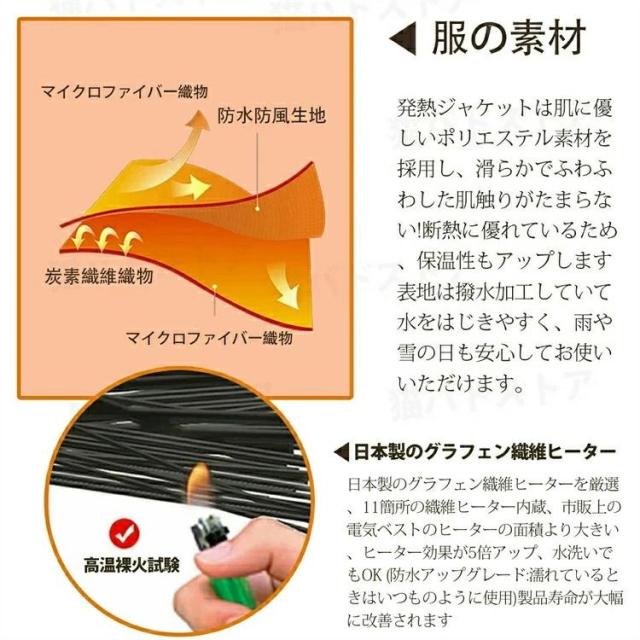 ジャケット 電熱 ヒーター付き メンズ レディース ヒーター11枚内蔵 ジャケット フード付き ブルゾン ジャンパー 電熱ウェア パーカー 男女兼用 水洗い 登山_5
