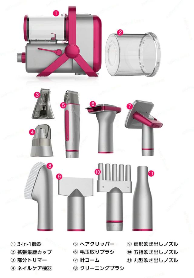 ペットドライヤー 9in1 ペットヘアードライヤー 温度調節 風量 ドライヤー ヘアドライヤー 乾燥機 業務用 ドライヤー ブロワー 犬 猫 ネコ ドライヤー バスグッズ お風呂用 3種ノズル付き 3種ブラシ バリカン トリマー 爪磨き器 多機能 換毛期対策 低騒音 超強力吸引_15