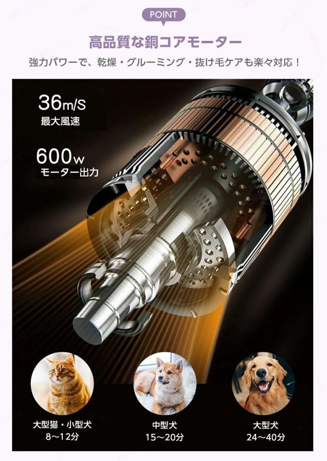 ペットドライヤー 9in1 ペットヘアードライヤー 温度調節 風量 ドライヤー ヘアドライヤー 乾燥機 業務用 ドライヤー ブロワー 犬 猫 ネコ ドライヤー バスグッズ お風呂用 3種ノズル付き 3種ブラシ バリカン トリマー 爪磨き器 多機能 換毛期対策 低騒音 超強力吸引_7