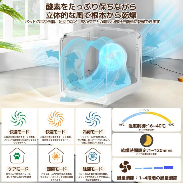 ペット ドライヤー ボックス【72L大容量・見守り天窓付き】ペット乾燥