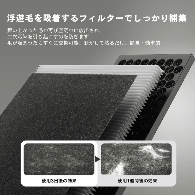 2025年7月新モデル！ペット用空気清浄機 猫 犬 多頭飼い 浮毛 吸引 脱臭 アンモニア除去 花粉 PM2.5対応 静音 スリープモード HEPA搭載 20畳対応 竹炭フィルター  遠隔操作可能_11